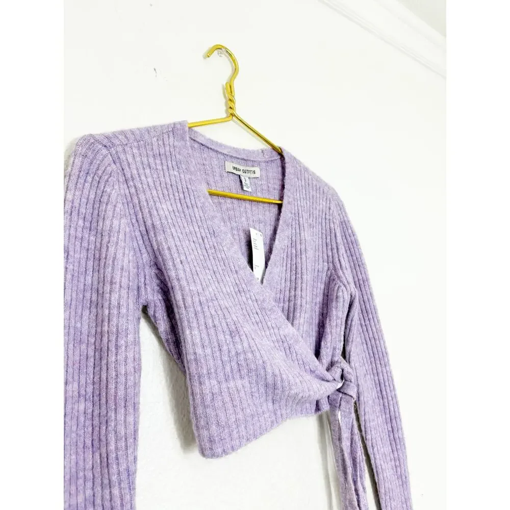 NWT Urban Outfitters Bibi Wrap Sweater Top Size Small Purple Knit Crop Ballerina